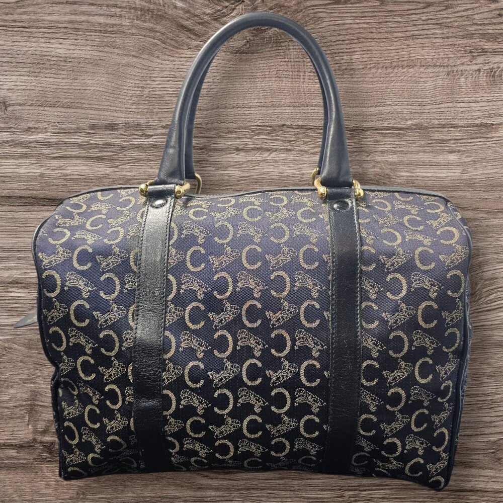 Céline Vintage C Sulky Top Handle Boston Bag Canvas and Leather Navy Blue COA - Picture 3 of 13